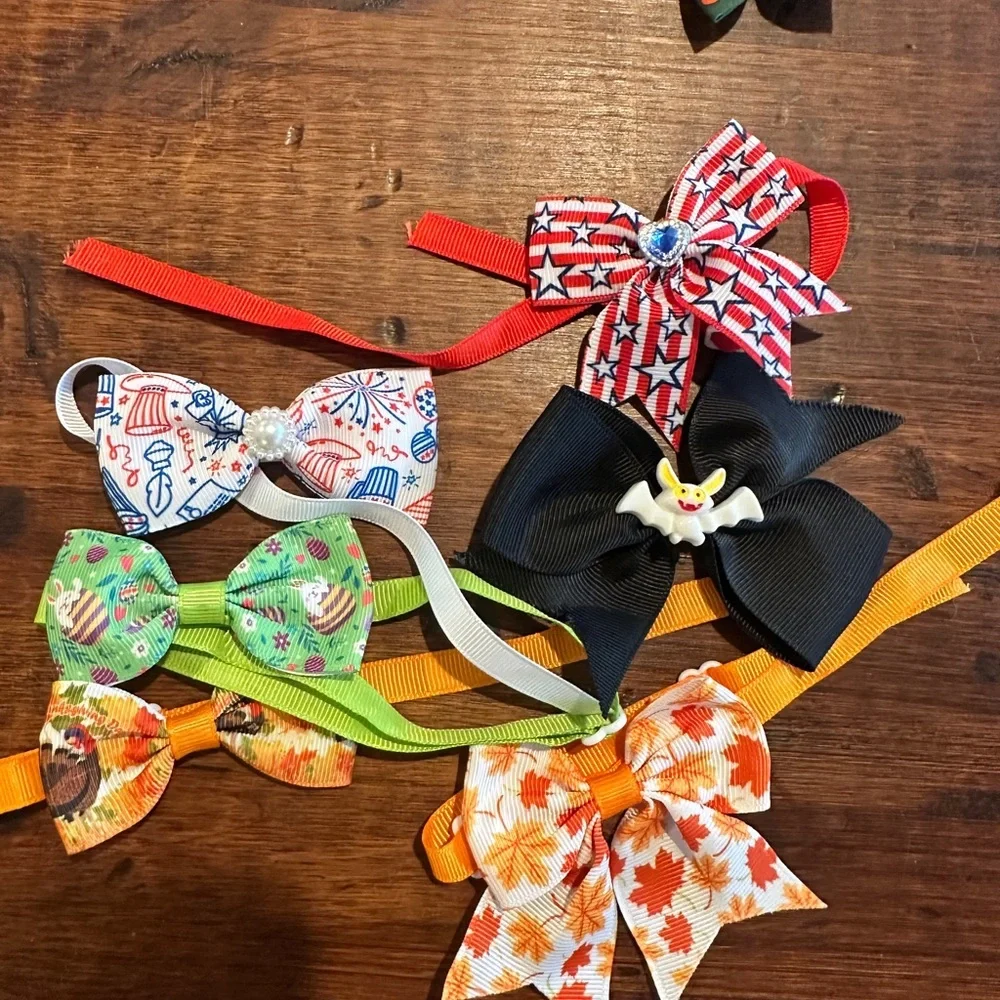 Bundle of handmade cat neckties and bows